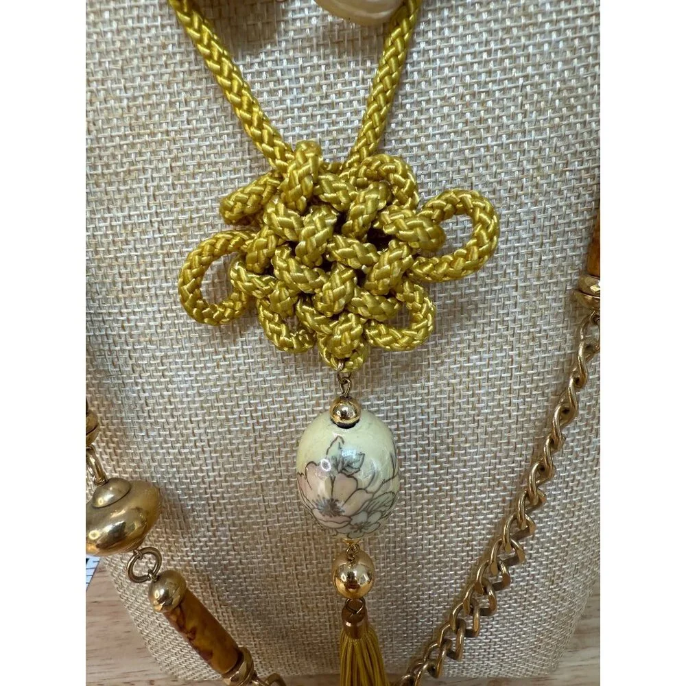 Vintage Multilayer Gold & Yellow Beaded Necklaces With Tassel , Set of Four - Picture 4 of 9